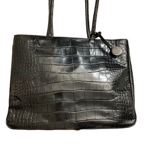 Furla black embossed leather multi compartment tote bag